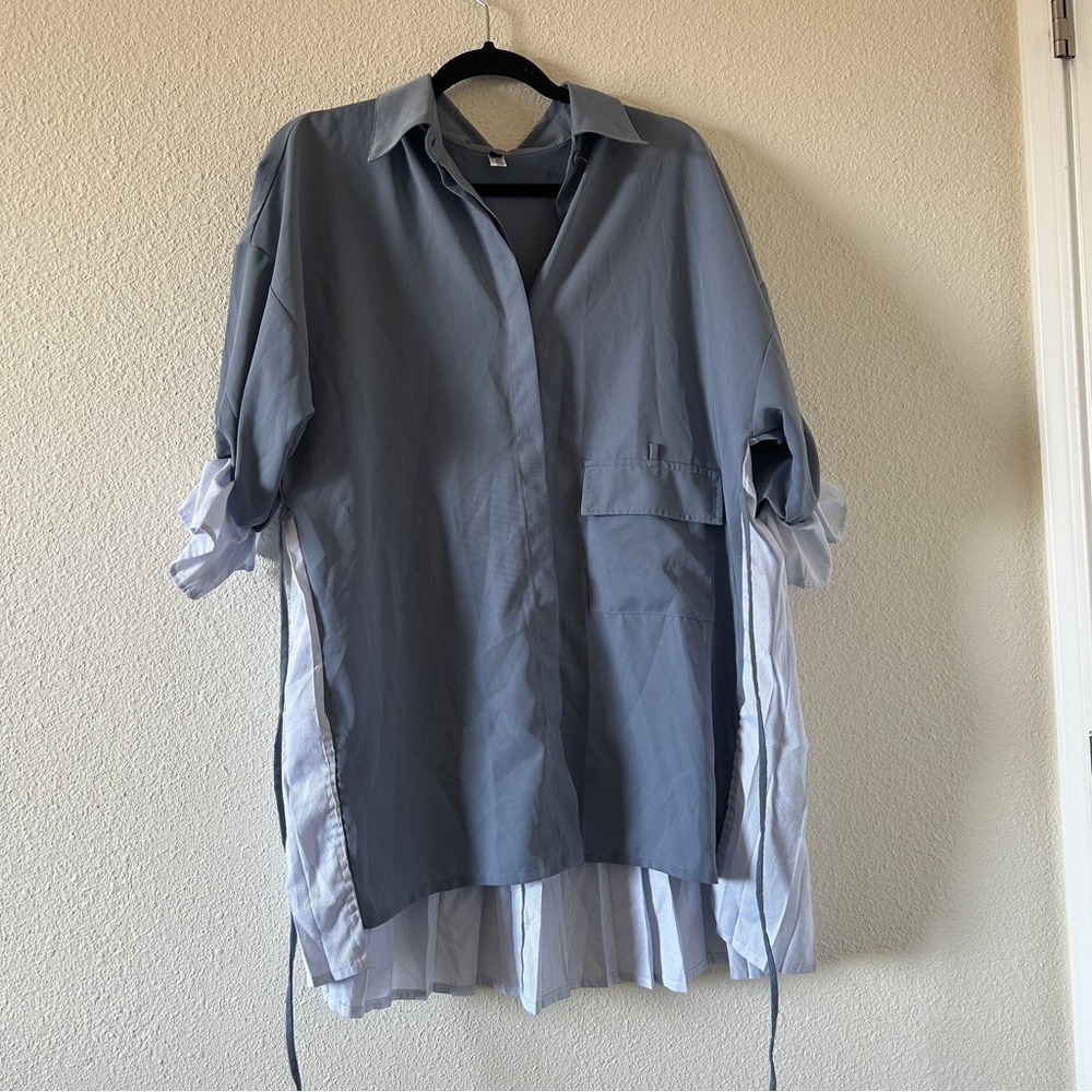 Hdsm Women’s Tunic Button Up Small Blue Oversized Coquette Office Office